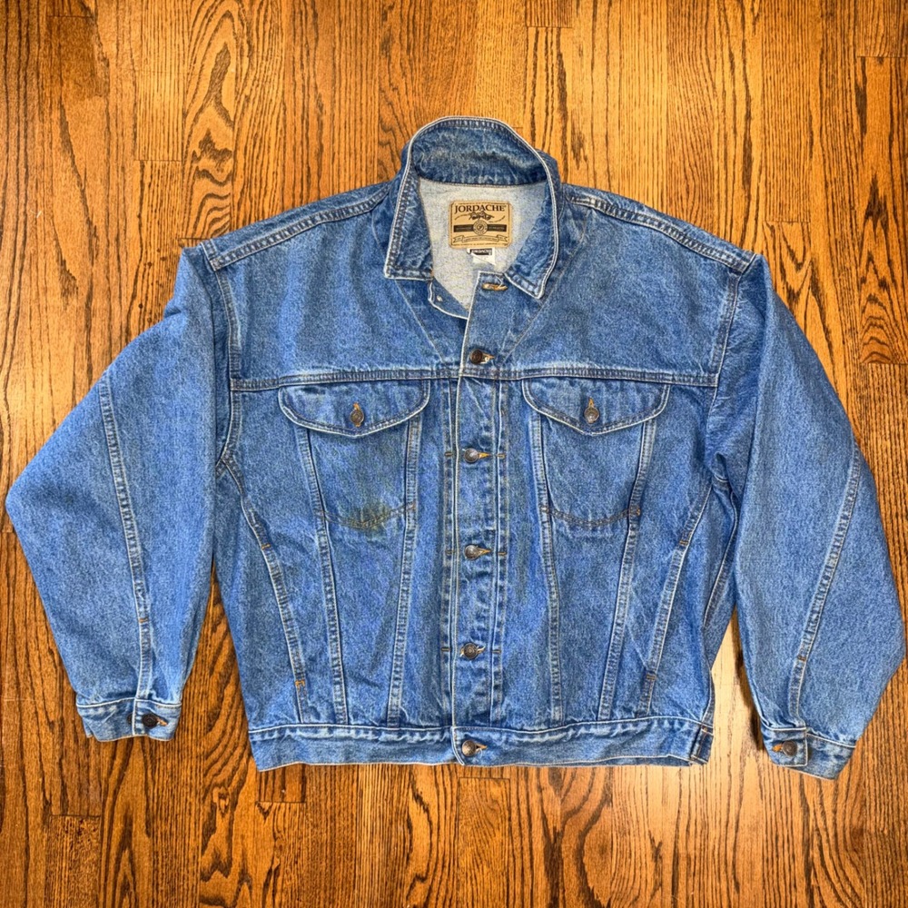 Jordache Vintage Basic Denim Trucker Jacket Heavyweight Size L Blue 90s